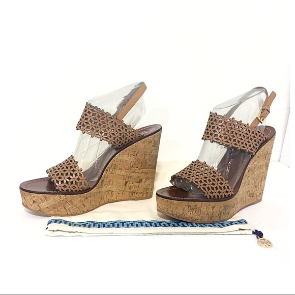 New Tory Burch Daisy Leather Floral Wedge Sandal - Picture 4 of 8